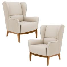 Kit 2 Poltronas Decorativas Base Manu Madeira Milena B-309 Veludo Bege - Domi