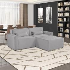 Sofá 2 Lugares em Linho com Puff 208cm Lutz Yescasa