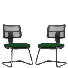 Kit 02 Cadeiras de Escritório Recepção Fixa Zip L02 Crepe Verde Musgo - Lyam Decor