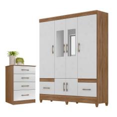 Conjunto Guarda Roupa Com Espelho e Cômoda Gokyo Naturale Branco - Cas