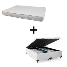 Cama Box Baú Casal 138 Bipartido Tecido Sintético Branco Com Colchão Roma Bello Box 100% Espuma D45 Bege 55x138x188