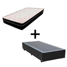 Cama Box Solteiro 88 - Tecido Sintético Preto com Colchão Paris Bello Box - Molas Ensacadas Preto 56x88x188