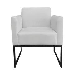 Poltrona Marisa Suede Cinza Base Industrial Metálica Preto