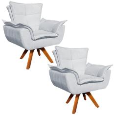Kit 02 Poltronas Giratória Opala Suede Base Madeira