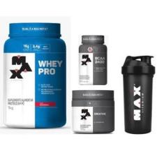 KIT COMPLETO GANHO DE MUSCULO MAX TITANIUM: WHEY PRO 1 KG + CREATINA 100 G + BCAA 60 CAPSULAS + COPO-Unissex
