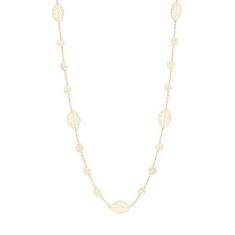 Colar Longo Rommanel Banhado A Ouro Fio Com Folhas E Flores Rosas Vaza