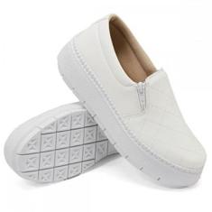 Tênis Feminino Slip On Sola Borracha Calce Fácil Zíper Lateral-Feminino