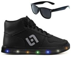 Tenis Infantil De Led Meninos Botinha Cano Alto Escolar Casual Basico + Oculos-Masculino