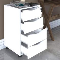 Gaveteiro com Rodízios Bit 4 Gavetas com Chave Branco - Artany - Artan