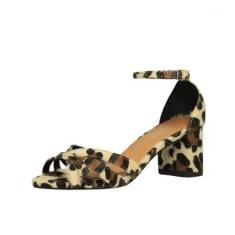 Sandália Salto Baixo Grosso Luiza Sobreira Trançada Onça-Feminino