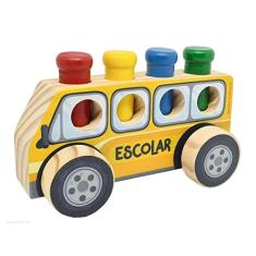 Meu Carrinho - Ônibus de Madeira com Pinos de Encaixe - NewArt Toys Multicolorido