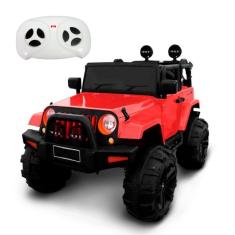Mini Carro Jeep Elétrico Infantil Vermelho12V Luzes Som Com Controle