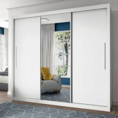 Guarda-Roupa Casal 3 Portas 1 Porta Espelhada Royale Gelius Móveis Branco Acetinado
