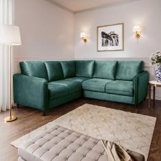 Sofá de Canto Orquídea 5 Lugares em Veludo CabeCasa MadeiraMadeira Verde