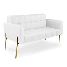 Sofá Namoradeira 2 Lugares Base Pé de Ferro Dourado Elisa Corino Branco D03 - D`Rossi