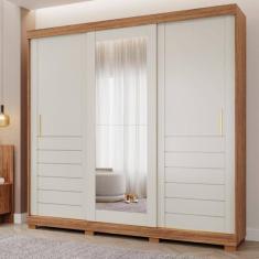 Guarda Roupa Casal com Espelho e Pés 3 Portas de Correr 6 Gavetas Cecilia Slide Panan