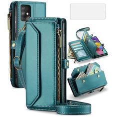 Asuwish Capa de telefone para Samsung Galaxy A51 4G Capa carteira com zíper com protetor de tela de vidro temperado e suporte de cartão de crédito com bloqueio RFID Acessórios celulares A 51 M40S 51A