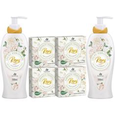2UN Loção Hidratante Corporal +4UN Sabonete Rosas Brancas