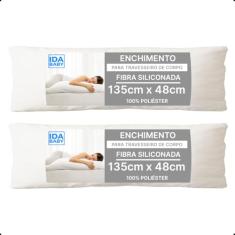 KIT 2 Travesseiros Big De Corpo Gigante 100% Fibra Siliconada Antialérgico Super Macio 48cm X 1,35m (Branco)
