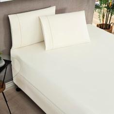 Jogo de Lençol Casal Percale 200 Fios Ponto Palito Elegance 03 Peças -