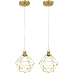 2 Pendentes Aramado Diamante Luminária Lustre Cabo Cristal 1,5 Mt Indu