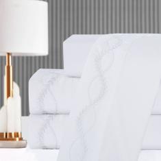 Jogo Lençol Queen Amore Bordado 4 pç Branco