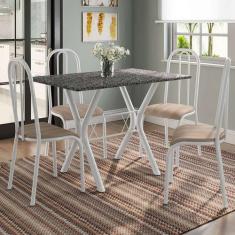 Conjunto de Mesa Miame 110 cm com 4 Cadeiras Madri Branco e Nature Beg