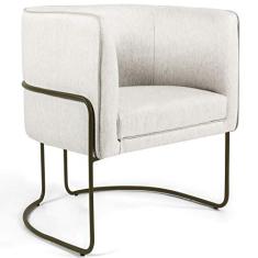 Poltrona Decorativa Fixa Base de Aço Bronze Betina D02 Linho Creme A-48 - Lyam Decor