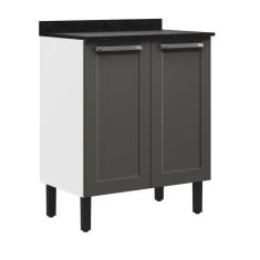 Balcão Para Cozinha 70Cm 2 Portas Com Tampo Florença Itatiaia Grafite/Branco