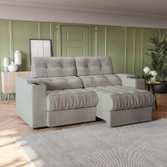 Sofá 230cm Com Porta Copos Retrátil E Reclinável Premier Cinza