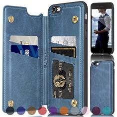 SUANPOT Capa carteira para iPhone 6 Plus/6S Plus com suporte para cartão de crédito com bloqueio RFID, capa flip book de couro PU à prova de choque para celular mulheres homens para Apple 6Plus 5,5'