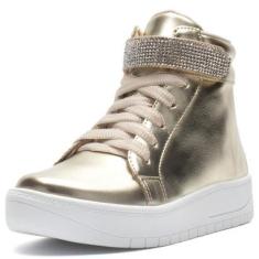 Tênis Infantil Feminino Casual De Cano Alto Com Tira De Strass Brilhante-Feminino