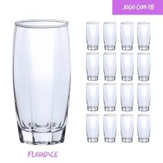 Jogo com 18 Copos Vidro Florence Luxo 370ml Transparente