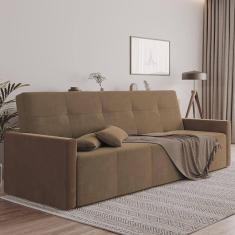 Sofa Cama Retrátil e Reclinável Casal Paris 2,10m Veludo Marrom