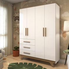 Guarda Roupa Infantil 4 Portas Retrô Branco/Carvalho