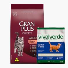 Ração Gran Plus Gatos Choice Frango E Carne 10,1Kg + Areia Viva Verde 4kg