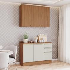 Cozinha Compacta 2 Peças com Tampo Yasmin Espresso Móveis Nature/Areia