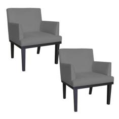 Kit 02 Poltronas Decorativa Para Sala E Escritório Vitória Suede Cinza