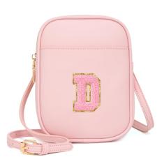 Viverte Bolsa infantil com inicial transversal para meninas, 3 bolsos, couro PU, bolsa transversal para presente personalizado para meninas adolescentes, Rosa claro, One Size