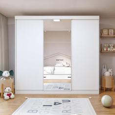 Guarda-roupa Infantil 3 Portas de Correr 4 Gavetas e 3 Espelhos Elô Branco