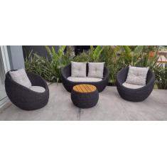 Conjunto de Sofá em Corda Náutica Bola - 1 Sofá 2L + 2 Poltronas + Mes