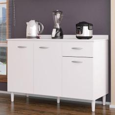 Balcão de Cozinha com Tampo 120 cm Branco Brilho - Poquema