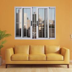 Janela Vitrô de Alumínio 4 Folhas 100 x 100cm Linha 25 Com Grade Branco