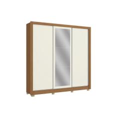 Guarda Roupa Casal 3 Portas de Correr (1 c/ Espelho) e 3 Gavetas c/ Pés CB04M570 Flex Canela/Canela ou Off White - Kappesberg