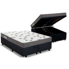 Cama Box Baú Queen: Colchão Espuma Ortobom D33 Light Saúde + Base CRC Suede Black(158x198)