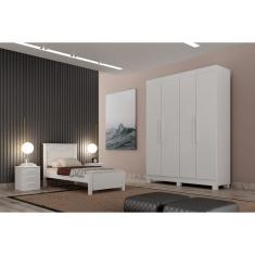 Guarda Roupa Solteiro 4 Portas 2 Gavetas - Canadá-Branco - Leifer Móveis