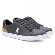 Tênis Casual Com Sola Reta Fecho Em Cadarço E Detalhes Bordados Masculino-Masculino