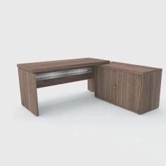 Mesa em L p/ escritório c/ balcão pandin PE50 - walnut/prata