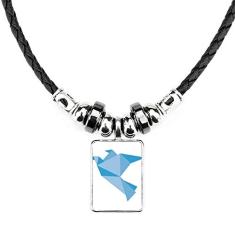 DIYthinker Colar com padrão de pombo azul abstrato origami joia torque pingente de corda de couro