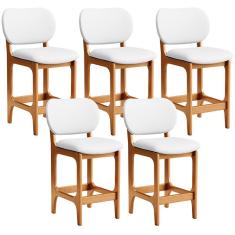 Kit 05 Banquetas Baixa Bar Cozinha E Sala De Jantar Fixa Betta L02 Imbuia Facto Branco - Lyam Decor